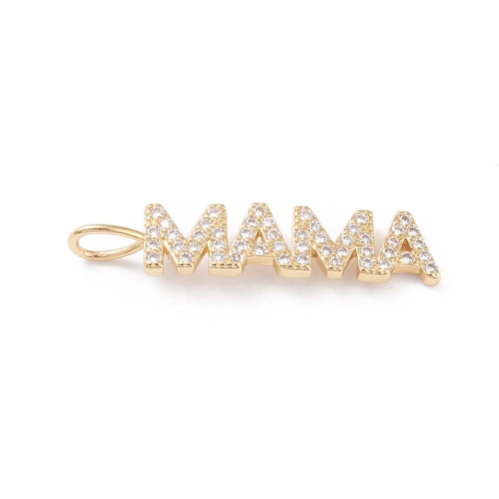 5448 10Pcs Word Mama Charms Brass Pave Cubic Zirconia Mother's Day Charms